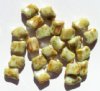 25 11x8mm Twisted Antique Green Marble Lustre Rectangle Glass Beads